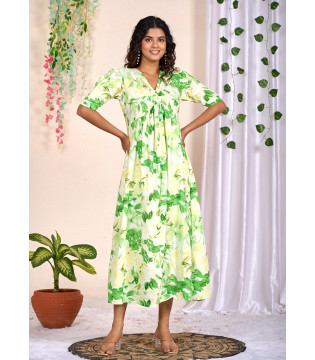 Cotton Slub Green Midi Dress