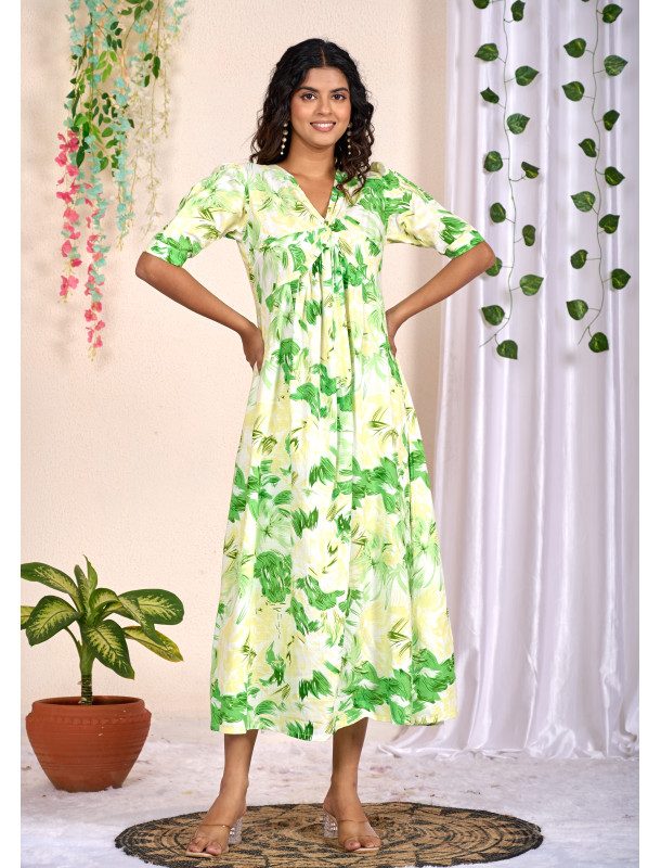 Cotton Slub Green Midi Dress